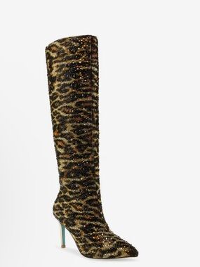 Betsey Johnson Leopard-Print Stiletto Boots in Gold and Black